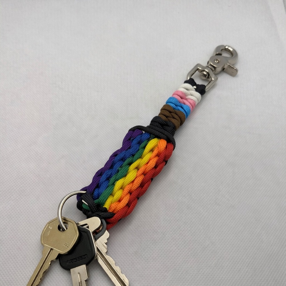 Handmade Progress Flag Paracord Keychain with Chunky Trigger Snap Clip